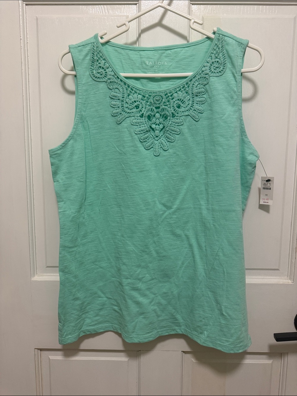 Talbots Mint Green Crochet-Trim Tank Top